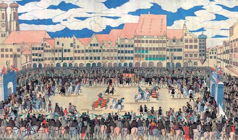 Turnierszene auf dem Mnchner Marienplatz 1568