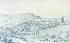 Friedenfels mit dem Weißenstein im Hintergrund - Zeichnung um 1870